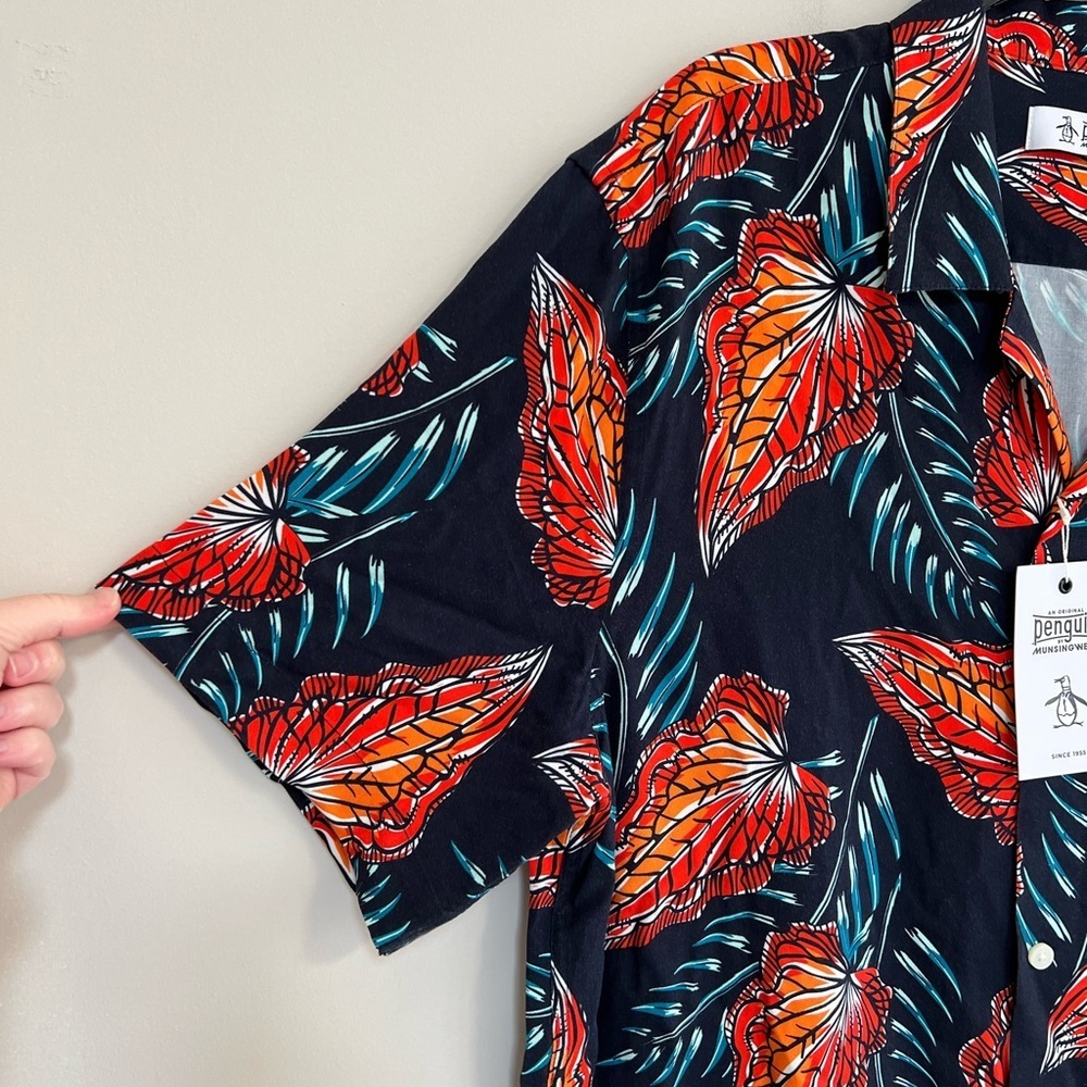 Original Penguin NWT Leaves Short Sleeve Button Down Slim Fit Camp Shirt, L - Picture 5 of 11